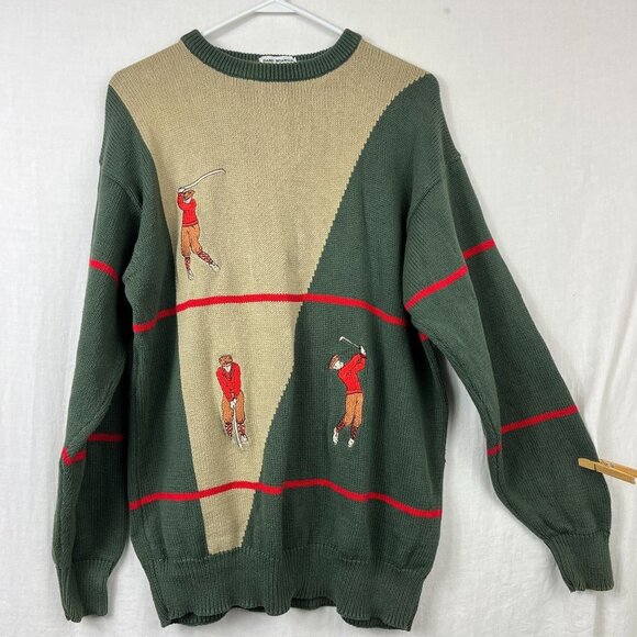 90s Izod Club Golf Cotton Knit Pullover Sweater Men XL Baggy Colorblock Preppy - Picture 1 of 10